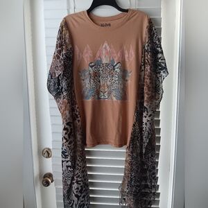 Upcycled Def Leopard Graphic T-Shirt Poncho